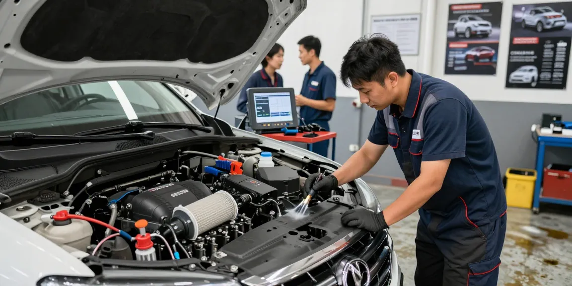 DPF Reinigung Hannover in professioneller Werkstatt mit Mechaniker und moderner Fahrzeugtechnik.