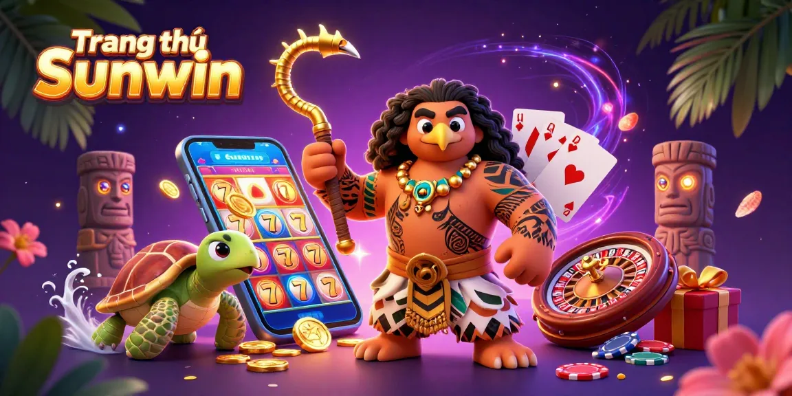 Experience the thrill at Trang chủ Sunwin with a vibrant 3D scene of a demigod and casino games.