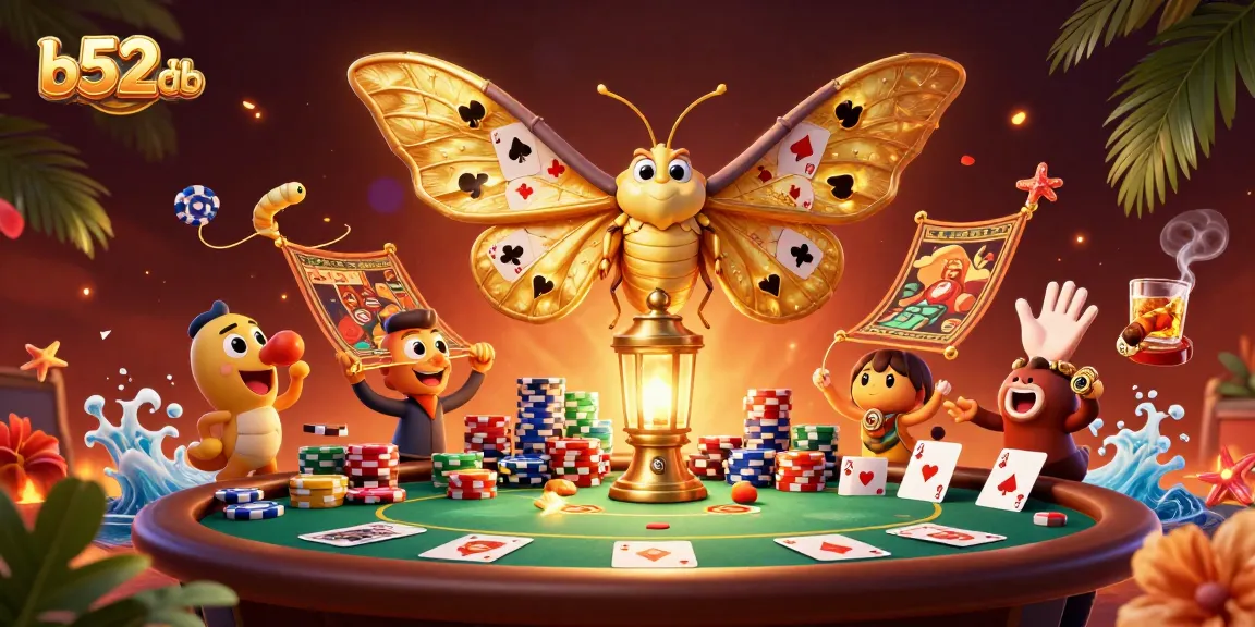 Play exciting casino games at b52club with vibrant action and rich illustrations of poker elements.