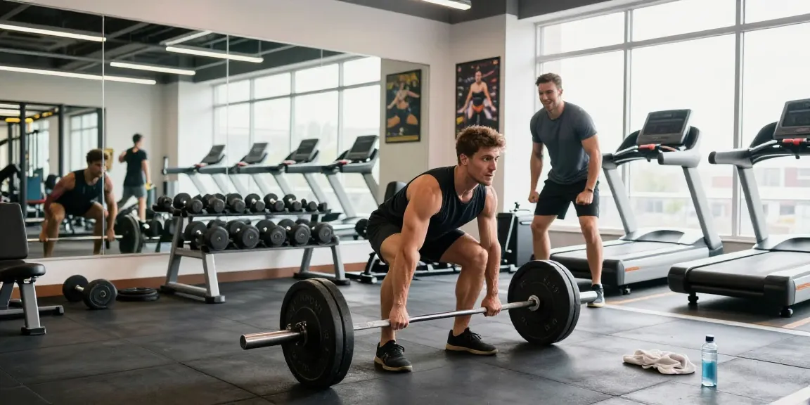 Steroidshop: Bodybuilder beim Training mit Gewichten im modernen Fitnessstudio, motivierende Atmosphäre.
