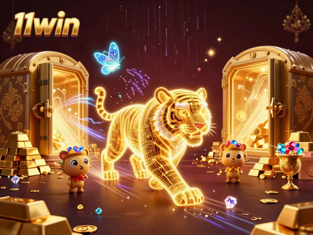 Experience the excitement of 11win with a golden tiger in a vibrant digital casino.
