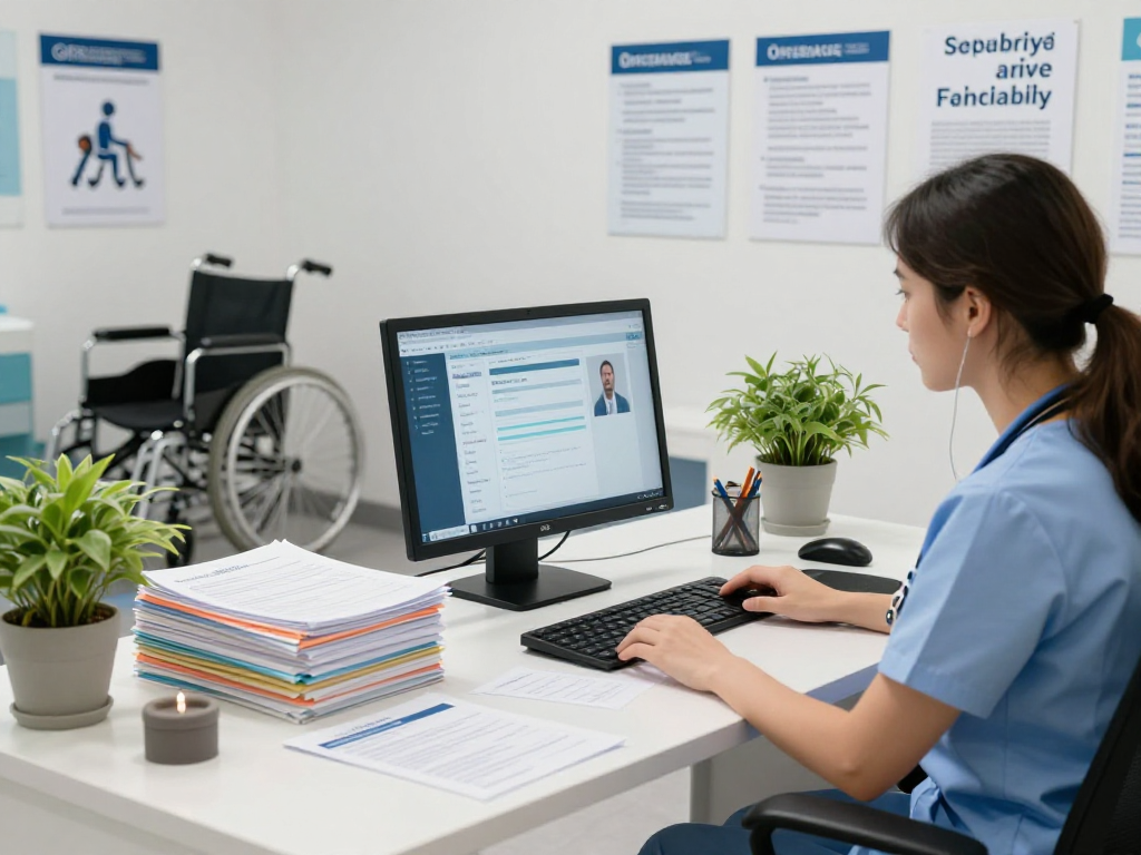 Healthcare setting emphasizing data protection and accessibility, focusing on Gesundheitswesen Arzt.