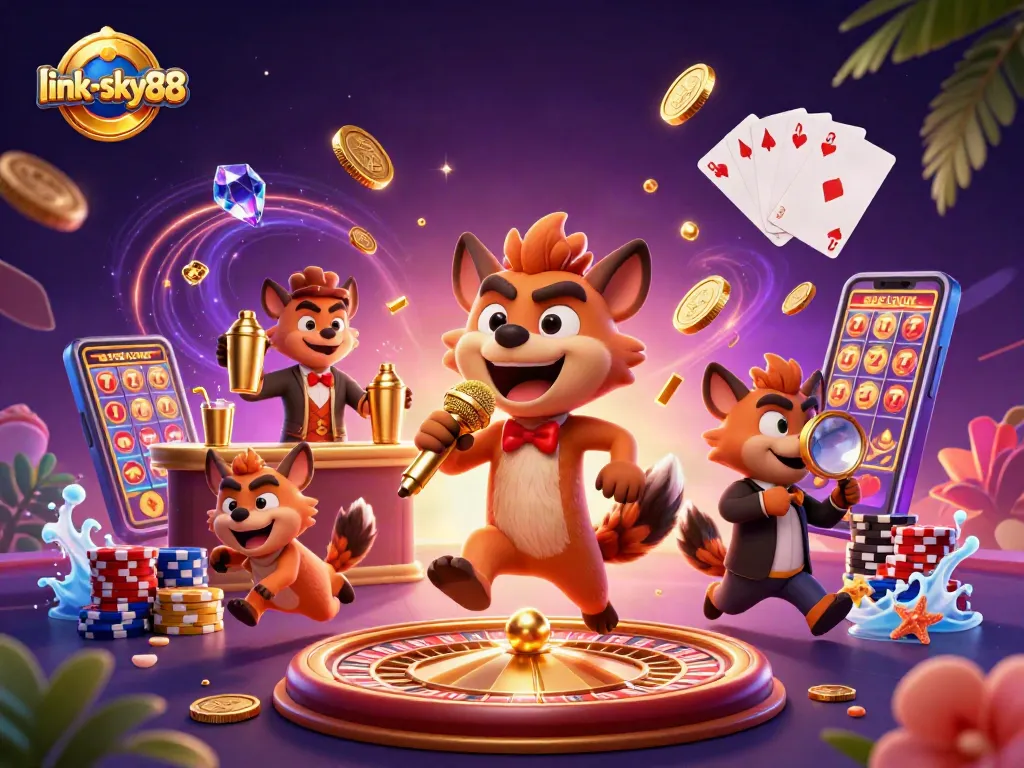 Win big at link-sky88 with lively hyenas in a vibrant comedy casino scene!